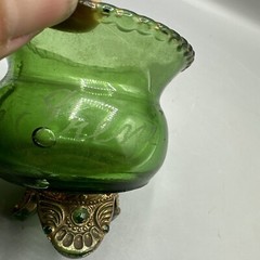 EAPG Colorado Green Footed Cup Punch Bowl Engraved Annie Irene 1910 Gold Rim