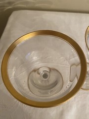 Vtg 3 Glastonbury Lotus Gold Rimmed Sherbert Champagne Coupes Glasses 5.25” T