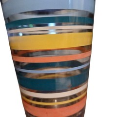 4 Vtg Libbey Mambo Fiesta Tumbler Teal Stripe 16oz Ice Tea Water Glass Retro SEE