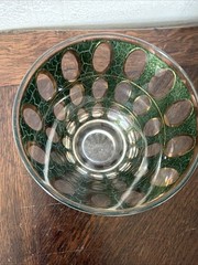 VTG Culver PIZA Green & Gold Old Fashioned Tumbler 4 1/8” T Mid Century Modern