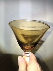 Set Of 3 Polish Glass Amber Goblet Champagne Water Wine Vintage Poland