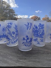 Vintage Frosted Blue Willow Tumblers by Federal Glass Set of 5