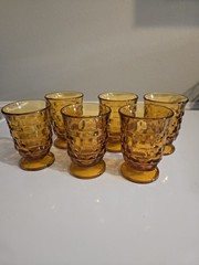 Vintage Amber Glass Footed Juice Glasses Set of 6 Whitehall Colony Cube Pattern