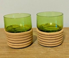 RARE Vintage Set of 2 Avacado Green Drinking Juice Glasses UNIQUE