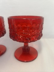 Ruby Red Glass Eye Winker Pattern Tall Sherbert EyeWinker Vintage Set Of 2