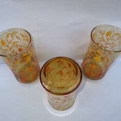 3 VINTAGE New Old Stock 5 1/4″ Libbey INFORMALS GOLD BELLE Floral GLASS TUMBLERS