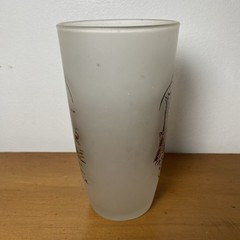 2 Currier & Ives Frosted Tumblers Glasses Hunting Ice Skating Blue White Vintage