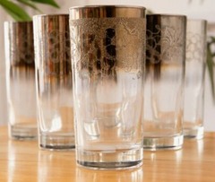 Set of 7 Vintage Dorthy Thorpe Ombre Lusterware Etched Grapes 12oz Flat Tumblers