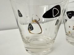 Set of (4) Vintage Federal Amoeba Boomerang Atomic Cocktail Glasses Black Gold