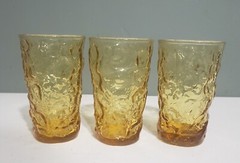 3 Vintage Anchor Hocking Lido Milano Honey Gold Amber Juice Glasses Tumblers