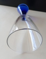 Set of 4 EON BLUE Sasaki Japan Glass COBALT Stem Base Clear Bowl Water Goblets