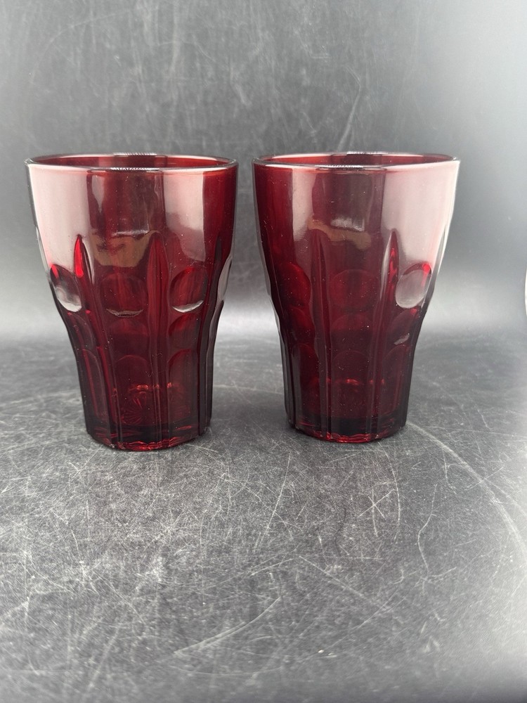 Lot 2 Vintage Anchor Hocking HIGH POINT Royal Ruby Glass Juice 3 Oz MCM
