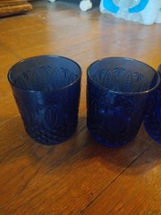 Vintage French Cobalt Blue High Ball Goblets Cut To Clear 6