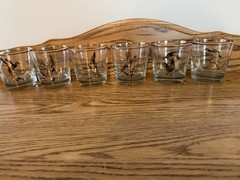 Libby Game Bird 8oz Barware Glasses Vtg Mcm Gold Trim set 6