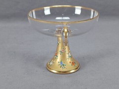 Bohemian Moser Type Raised Enamel Floral & Gold Handled Champagne / Sherbet A