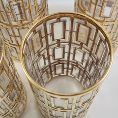 Vintage Imperial SHOJI Trellis 5 Tumbler Glasses 22K Gold Cocktail MCM AS IS