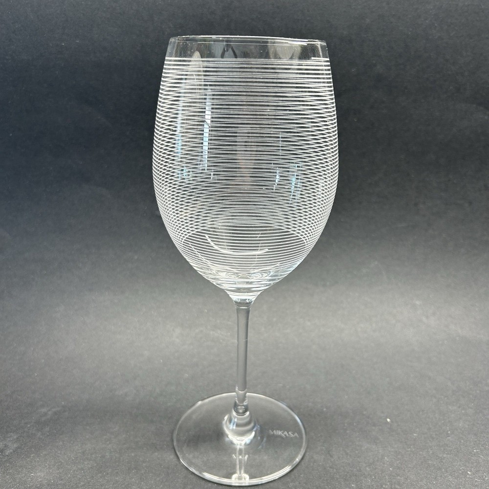 Mikasa Cheers Too 9” Crystal White Wine Glass Spiral Etched Pattern