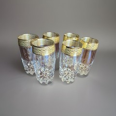 Vintage Circleware Gold Greek Key Highball Glasses Mid Century Tumbler Set of 5