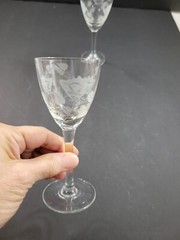 Set of 2 Etched Floral Cordial Glasses Clear Smooth Stem 5 1/2″