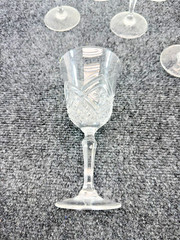 Set of 9 Vintage Cut Crystal Wine Glasses Criss Cross Star Pattern 6.5″ Tall