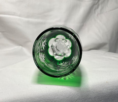 Ajka Marsala Emerald Green Cut to Clear Crystal Fluted Champagne Made in Hungray
