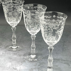 Vintage Fostoria Crystal Navarre Set of 5 Etched Floral Water Goblets 7 5/8″