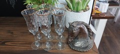 Set Of 6 Royale 24k Gold Rim Champagne Flutes Wine Glasses Hand Decorated 24K
