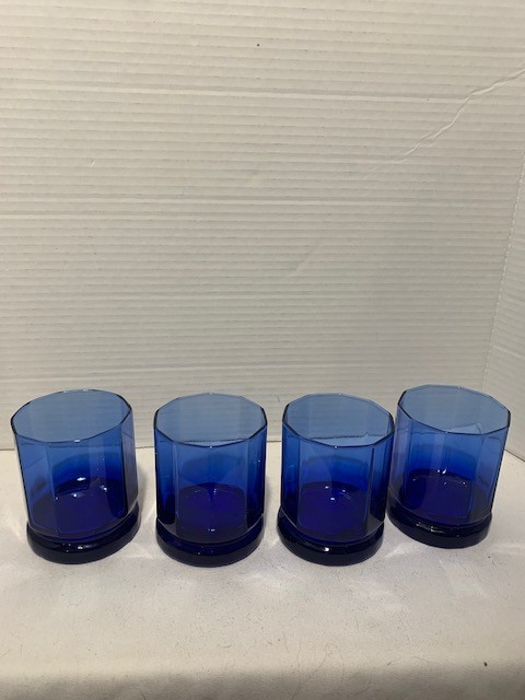 4 Anchor Hocking Essex Cobalt Blue Double Old Fashioned Glasses Octagon