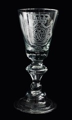 Lauenstein Glass Goblet ~ 18th Century ~ Engraved Coat of Arms ~ 2 available