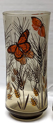 Vintage Butterfly Flower Anchor Hocking Smokey Glass Tumbler Replacement 6.5″H