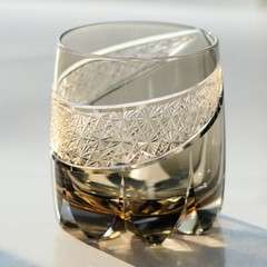 Japanese Style Whisky Glass Tumbler Edo Kiriko Glass Hand Cut To Clear 12oz Gray