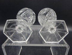 Vtg Cut Glass Cordial Sherry Goblet 4″ Glasses Hexagonal Base Floral Set of 2