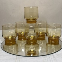 Libbey Amber Stackable 3.5”tall Old Fashioned Glasses – Set of 6 Vintage