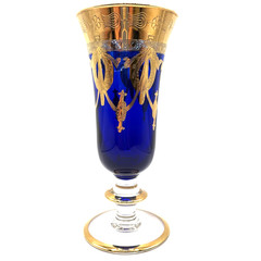Vintage Interglass Italy Crystal Champagne Flute 24K Gold Trim Cobalt Blue – 1