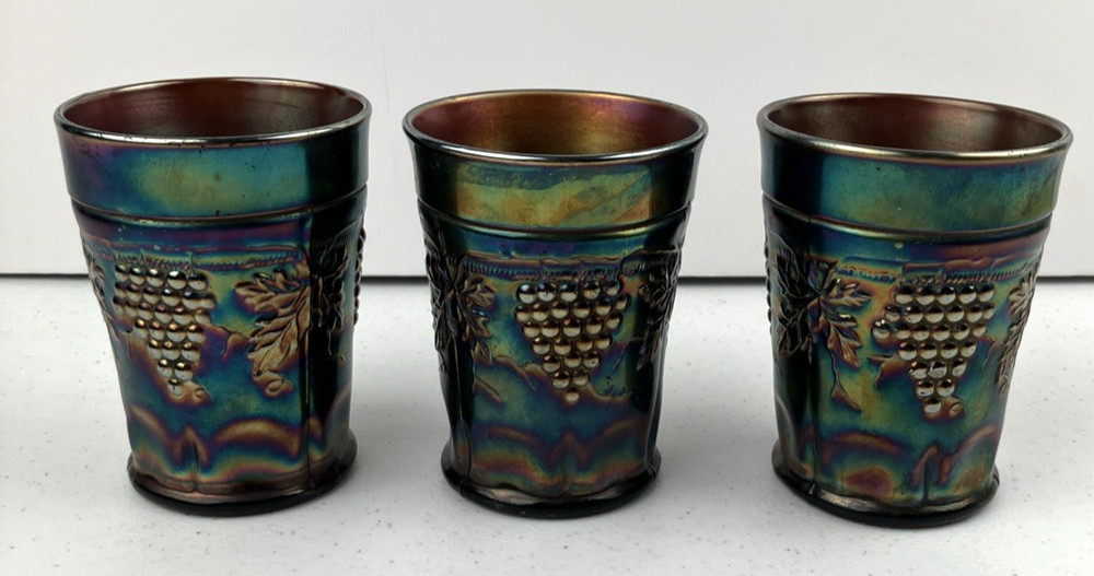 Vintage Northwood Grape and Cable Amethyst Carnival Glass Tumblers (3 count)
