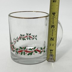 Set 6 Holly Berry Clear Glass Beer Mugs Gold Rim Christmas USA