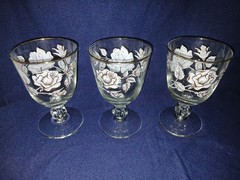 Vintage Libbey Rose Bouquet, White Rose w/Gold Trim Goblets, set of 6 (read desc