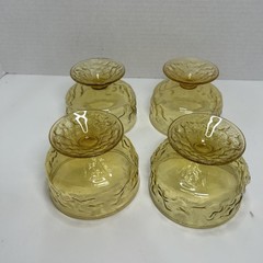 Vtg Anchor Hocking Milano Lido Honey Gold Amber Crinkle Glass Sherbet Bowls Qty4