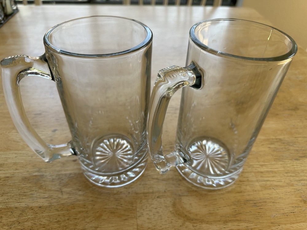 2 Clear Glass Beer Steins Mugs Glasses 24 Ounces
