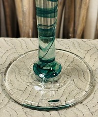 Pair of Heavy Hand Blown Cordial Glasses Swirl Ribbon Stem. Excellent Condition.