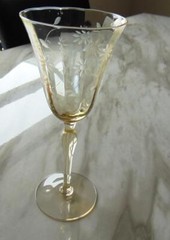 Crystal Topaz Gray-Cut Floral Optic Water Goblet 8 1/4 in 8 oz