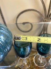 Empoli Italian Teal Blue cobalt twisted stemware 4 Stem Cordials Glass Set 4”