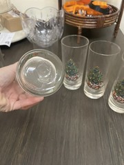 Set of Christmas Tree Drinking Glasses Holiday Tumblers Vintage Barware Cups￼