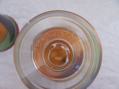 Robinson Scott 2005-Studio Art Glass-Orange Purple Green-Signed-Set of 2 Goblets