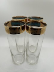 MCM 4 Collins Tall glasses 22k gold rim with turquoise inside