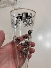 Vintage Libbey Horse Carriage Pilsner Glasses Gold Rim MCM Barware 1950s 3 Set