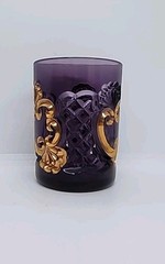 Purple Gold Decorative Tumbler Pressed Glass EAPG