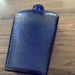 Cobalt Blue Pebbled Glass Bottle Decorative Flask With Cork Stopper 9 In