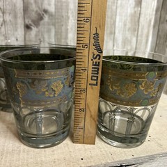 6 Vintage MCM Cera Tumblers Gold Leaf & Grape Greek Columns 4.5” Rocks Glasses