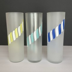 Set of 6 Vintage MCM Libbey Frosted Glass Candy Stripe Highball Glasses Rainbow